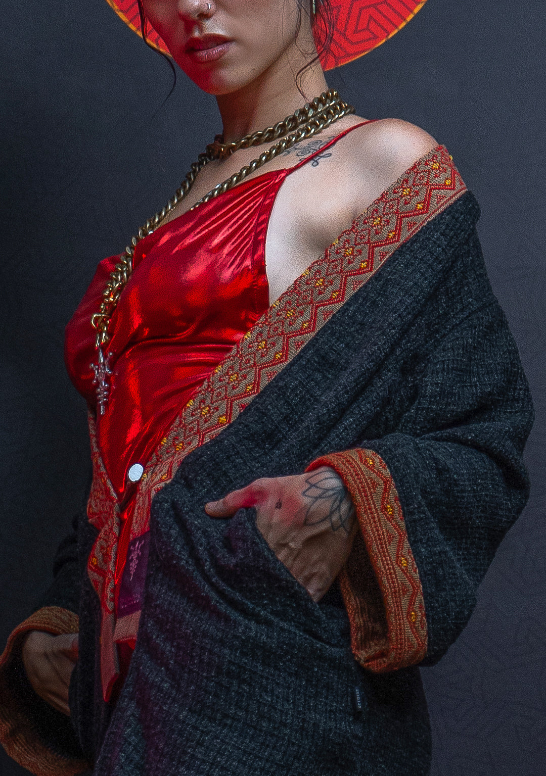 Open Kimono / Chanel Woven Border - Black NAGALAND